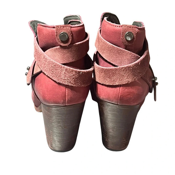 Rag & Bone Harrow Burgundy Leather Stud Harness Block‎ Heel Size 38 Taylor Swift - Picture 8 of 13